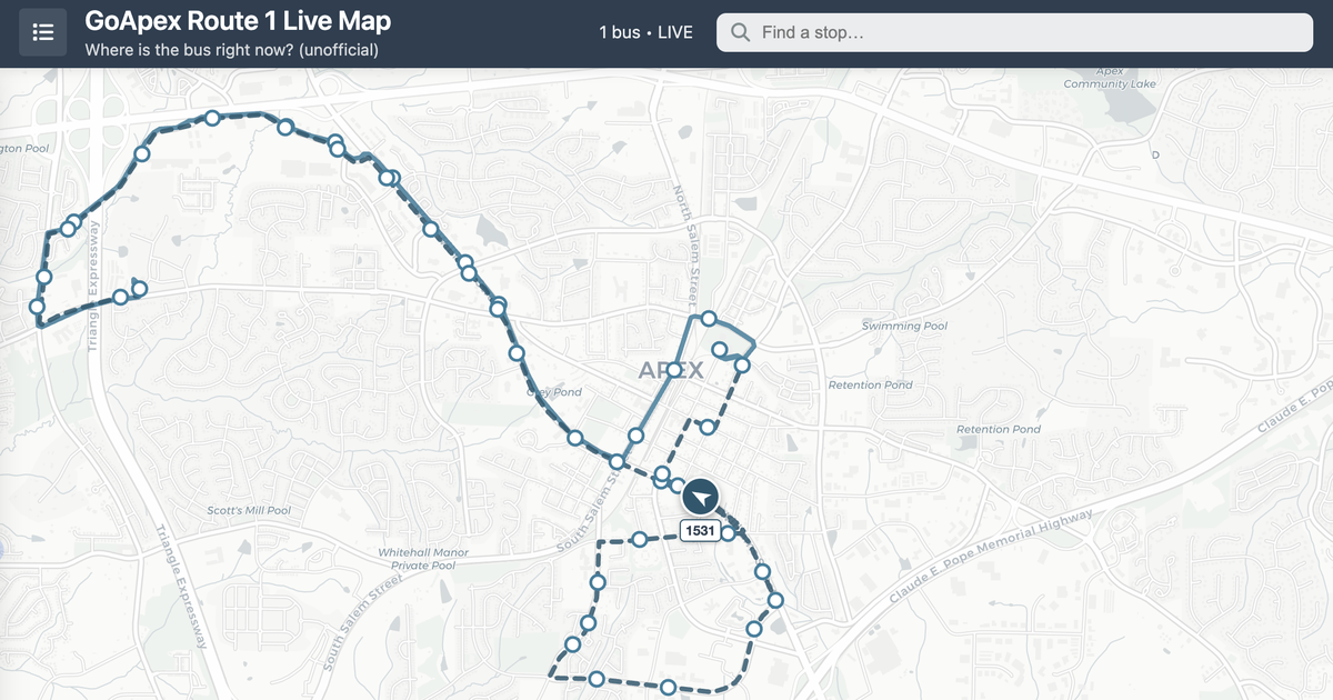 GoApex Route 1 (GA1) Live Bus Map – Apex, NC
